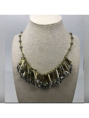 Stunning Signed Talbot's Gold Tone & Faceted Glass Statement Necklace 21"